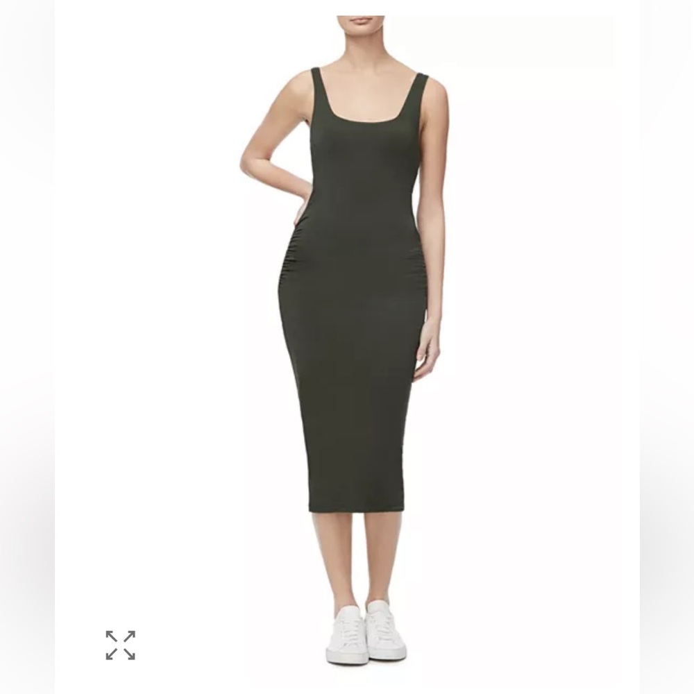 Good American Ruched Olive MIDI Dress 🫒